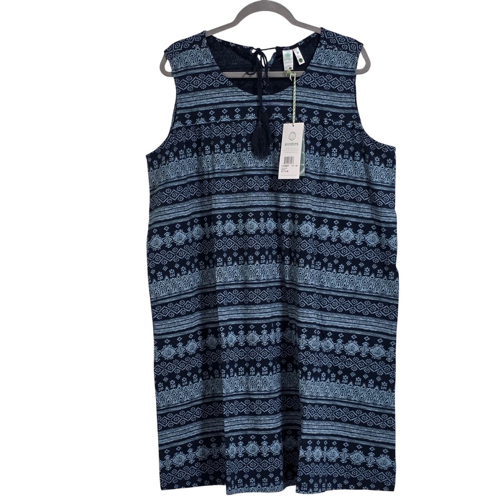 Aventura Ginni Dress Women XXL Nautilus Blue Organic Cotton Boho Shift New